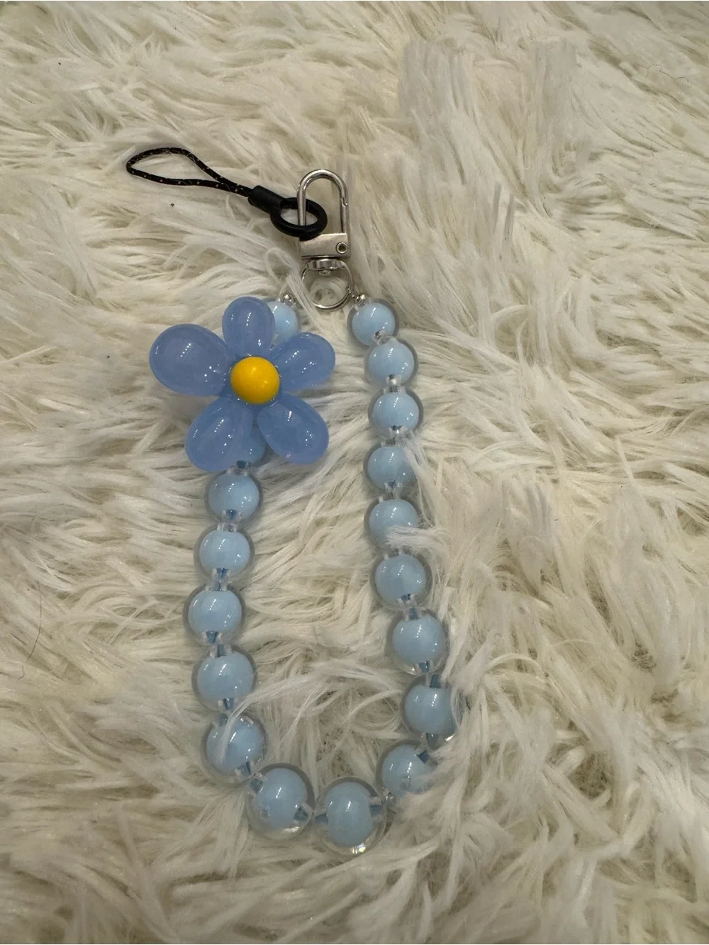 Blue Beaded Daisy Phone Charm - Light Blue